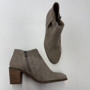 Lucky Brand Shoes Womens Size 8.5 Taupe Ponic Block Heel Booties Zip Textured